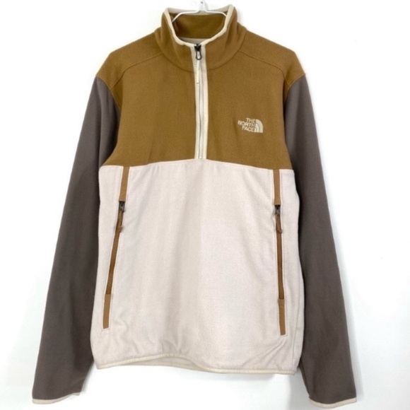 THE North Face Rare Retro Color Block Fleece Quarter Zip Pullover Brown / Cream - Picture 2 of 7